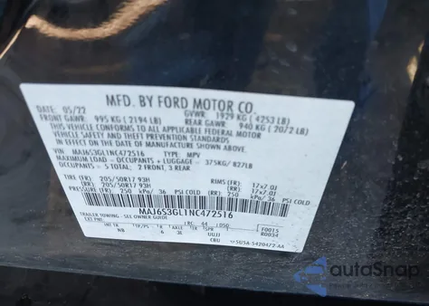 2022 Ford Ecosport Se из США, поврежденный, VIN MAJ6S3GL1NC472516